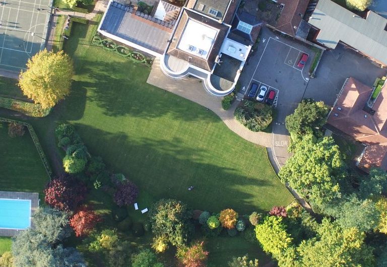 drone shot view of the school