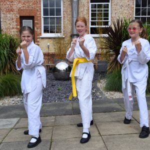 students in karate stances