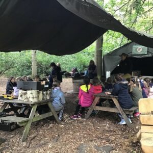 students set up for outdoor activities