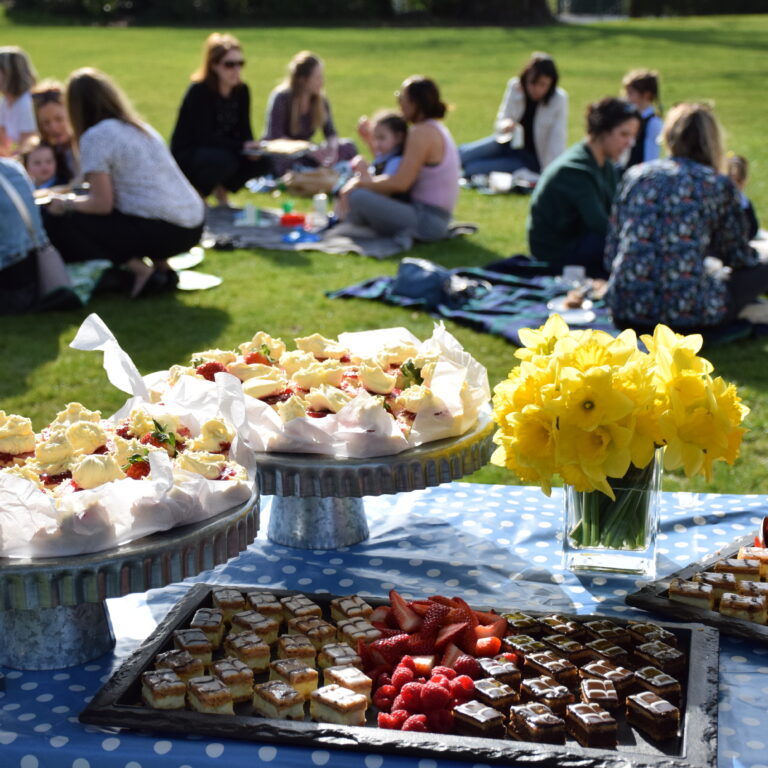 picnic with tables of food